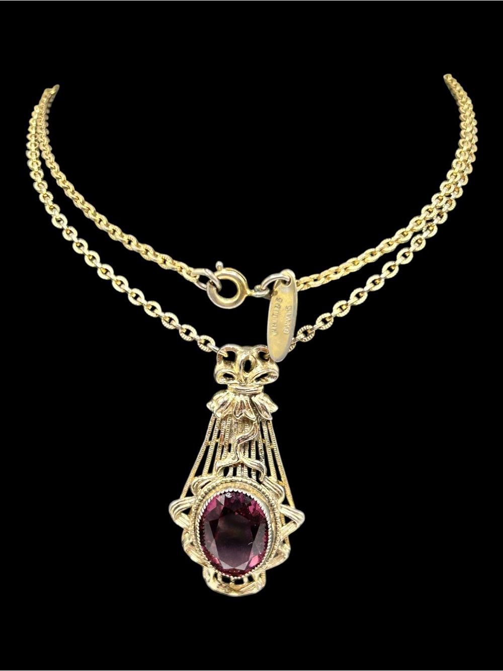 Vintage Whiting & Davis Belle Epoque Amethyst Glass Pendant Necklace